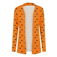 Хелоуин плюс размер жилетка за жени Хелоуин с дълъг ръкав отворен преден жилетка тиква животни котка призрак с леко тегло оранжево xxxxl