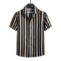 Мъже ризи ежедневни мъже летни хаваи големи размери ревери отпечатани якички за кражба на яка ежедневни разхлабени ризи с къс ръкав блуза черно