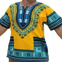 Мъжки тениски племенни фестивал Dashiki тениска хипи летни върхове ежедневни тий плажни блуза тъмно жълти xl