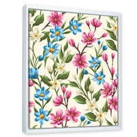 Дизайнарт 'винтидж синьо и розово диви цветя' традиционна рамка платно стена арт принт