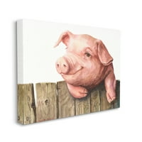 Прасчо на дървена ограда Розово ферма животни живопис платно изкуство печат