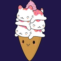 Kawaii Cat Ice Cream Cone Juniors Purple Graphic Tee - Дизайн от хора 2XL