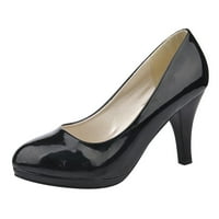 dmqupv къси токчета за жени жените изпомпват обувки на високи токчета Кожена плитки уста кръг на пръст на краката Обувки Женски рокля токчета Обувки Черно 8