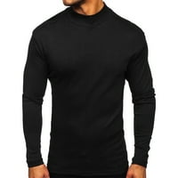 Мъжки тениски Мъжки риза с високо съдържание на дъното с дълги ръкави с твърд цвят сгъстена тениска черна s y5y