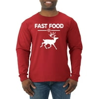 Бърза храна за лов на елен за хумор мъжки риза с дълъг ръкав, червено, 3XL