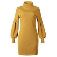 Дамски Поло пуловер рокля Дамски дълъг ръкав джъмпер Мини рокли продажби клирънс Дълъг ръкав рокля за жени сарафани за жени жълто