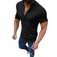 ризи за мъже Мъжка тениска памучна ленена блуза риза ежедневни блузи чай Ръкав Къс свободен мъжка блуза мъжки официални ризи Черен + ххл