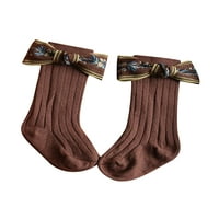 Yuemengxuan Kids Soft Sock Chead Wary, Floral Bowknot Средни тръби чорапи+ лента за коса
