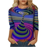 Prinxy 3-D геометрия печат есен омбре дрехи пуловер лек с дълъг ръкав туника тийнейджърки смешни графични ризи екипаж на шията върхове дамски небрежни свободни свободни
