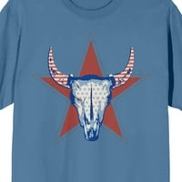 Американа звезди и ивици крава череп екипажа врата къс ръкав синя мъгла Мъжка тениска-среден