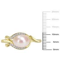Миабела женска култивирана сладководна перла и диамантен акцент 10кт жълто злато плаващ перлен пръстен
