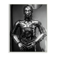 Емблематичен Робот Научна Фантастика Характер Черно Бяла Рамкирана Фотография Изкуство Печат