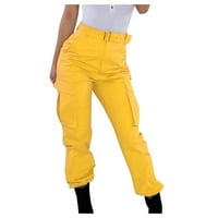xinqinghao плюс размер товарни панталони за жени дамски товарни панталони ежедневни панталони се борят със солидни панталони джобни панталони товари с товари за жени жълти s