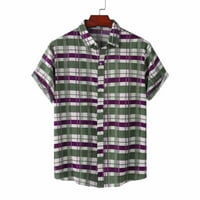 Тениски ризи за мъже Зелени върхове за мъже Мъжки ревера проверка отпечатана риза Хавайска флорална риза Плажни ризи за мъже, зелено, L