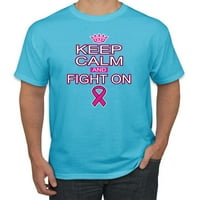Запазете спокойствие и се борете с осведомеността за рака на гърдата Мъжка графична тениска, светло тюркоаз, 2хл