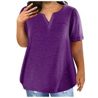 Feternal Fashion плюс размер Женски ежедневен къс ръкав кръгла тениска за печат с джобове с джобове с големи тениски за жени