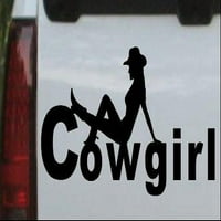 Cowgirl Country Western Girl Car или Truck Window Laptop Decal Sticker Matte Black 6in 2.7in