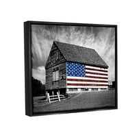 Ступел индустрии черно и бяло Ферма плевня американски флаг джет черно рамка плаващо платно стена изкуство, 24х30