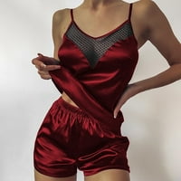 Frehsky Pajamas за жени жени -елиери за спално облекло сатен копринена дантела за нощни дрехи пижами комплект червено