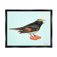 Ступел индустрии черно оранжево птица носенето гумени Сабо Козирка графично изкуство струя черно плаваща рамка платно печат стена изкуство, дизайн от Амели Лего