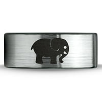 Волфрамово слон Animal 2d стил арт група пръстен мъже жени комфорт Fit Freshed Grey Flat Cut Black Prolished