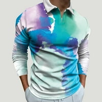 Мъжки поло риза ежедневна есен зима дълъг ръкав завой риза от печат от печат тениска топ блуза