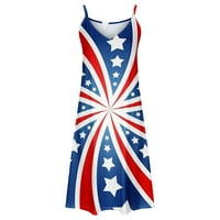 Usmixi плюс размер sundresses за жени 4 юли, САЩ флаг печат v-образно деколте без ръкави мини рокли за независимост секси опаковка плаж ваканция с прашки рокли многоцветни m