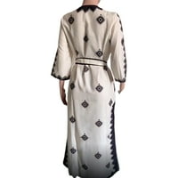 Litie жени boho геометричен щампа v шия ръкав дантелена рокля с разделен подгъва midi рокля