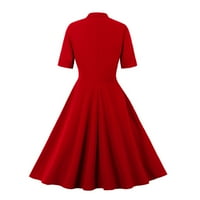 Женски парти рокля- къс ръкав Елегантна плисирана рокля годни и пламна рокля Midi Solid V Neck Dress Red 10