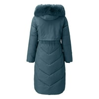 Женски якета за шакети Дълго зимно палто жилетка топла качулка палто с джобове, ватиращо се ежедневно яке