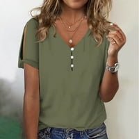 Дамски блузи бутон в врата Блузи студено рамо къс ръкав Основни ризи Плътен цвят Лято ежедневни върхове клирънс за продажба зелен м