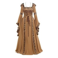 Apepal женски готически ръчен звънец на корен на хейлоуин костюм плюс размер рокля от рамо графичен печат колие облицовка рокля khaki 4xl