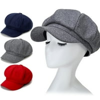 Esbay есен зимни топли жени осмоъгълна шапка вълнен плат ежедневна барета шапка тъмно синьо