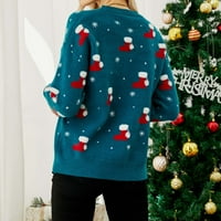 Rovga дамски пуловери Коледни пуловер женски кръгла шия с дълъг ръкав Карикатурен модел плетен пуловер