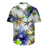 Cllios Мъжки хавайски ризи Просвещение Лятен къс ръкав Небрежен копче с голяма риза Голяма и висок тропически печат Плажен празничен топ