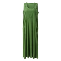 Летни рокли модерен Плътен цвят Около врата джобове дневен резервоар Макси рокля с ръкави ежедневни зелени ХХХЛ