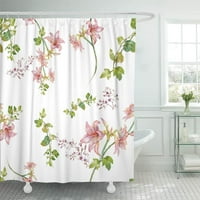 Акварелна картина на листа и цветя безпроблемен модел върху бяла завеса за душ
