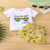 Binwwede Toddler Baby Baby Summer Clothes Comple, кръгла шия с късо ръкав слънчева очила Писмо тениска + акула палмова еластична талия за талия
