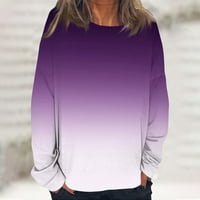 Клирънс дамски суитчъри за жени за жени суичър пуловер улично облекло монограми печат градиент на свобода всекидневен кръгъл кръг врат дълъг ръкав тъмно лилав m