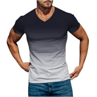 Giligiliso men Небрежно v-образно градиент печат пуловер фитнес спортни къси панталони ръкави тениска блуза