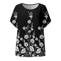 Gdfun летни върхове модна женска риза блуза флорална щампа ваканция реколта с къси ръкави кръгли върхове за врата