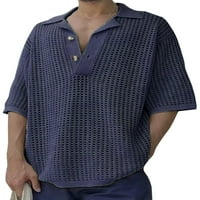 Voguele Men Pullover Collar Collar Тениска с половин ръкав топ спорт блуза плетка тениски черни 3xl
