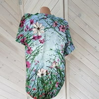 Женски флорални ризи за печат Лек памучен бельо блуза V шия къси ръкави върхове Продажби модни тийнейдж