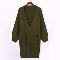 Дамски Жилетки палто дълъг ръкав отворена предна жилетка Извънгабаритни плетени пуловери палто зелен м