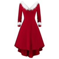 Рокли за жени дамски коледни плюшени панели с дълъг ръкав v Врат Асиметрично ежедневно парти Есента зимни рокли на небрежните рокли на червено + САЩ: 10