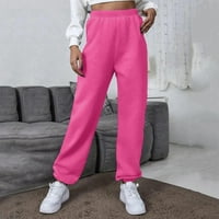 Xinqinghao Lounge Pants Женски теглене подплатени суитчани джогинг панталони упражняват висока талия йога суитчъри с джобове ежедневни панталони товарни панталони горещо розово s