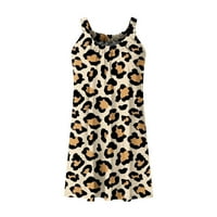 Винтидж рокли за жени Лято плюс размер леопардов печат Екипаж Ший без ръкави MIDI рокля