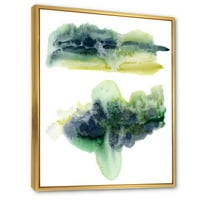 Дизайнарт 'златисто зелено абстрактни облаци Ив' модерна рамка платно стена арт принт