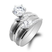 Дамски стерлингов сребърен дует кръг CZ сватбен годежен пръстен размер 4-10