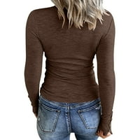 Cuoff оглавява женските върхове на дълги ръкави за ежедневни ризи бутон надолу блузи Основни оребрени плетени тениски xl
